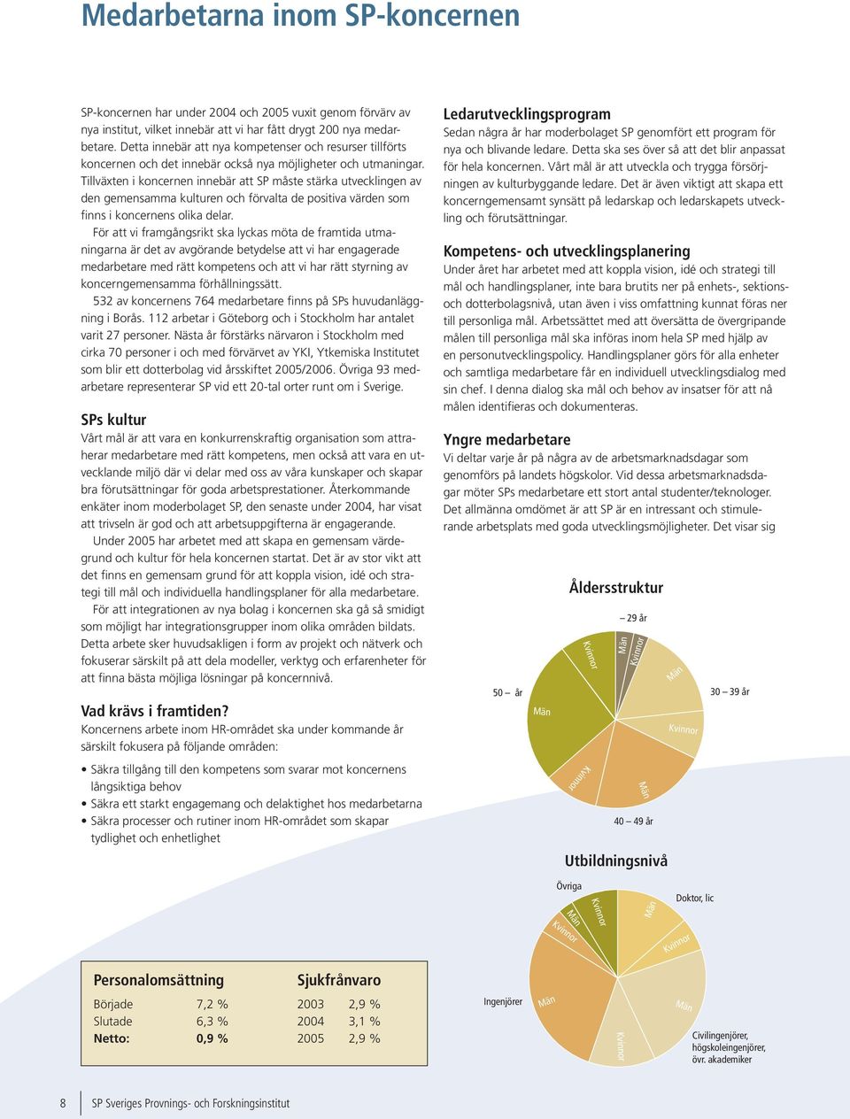 Tillväxten i koncernen innebär att SP måste stärka utvecklingen av den gemensamma kulturen och förvalta de positiva värden som finns i koncernens olika delar.