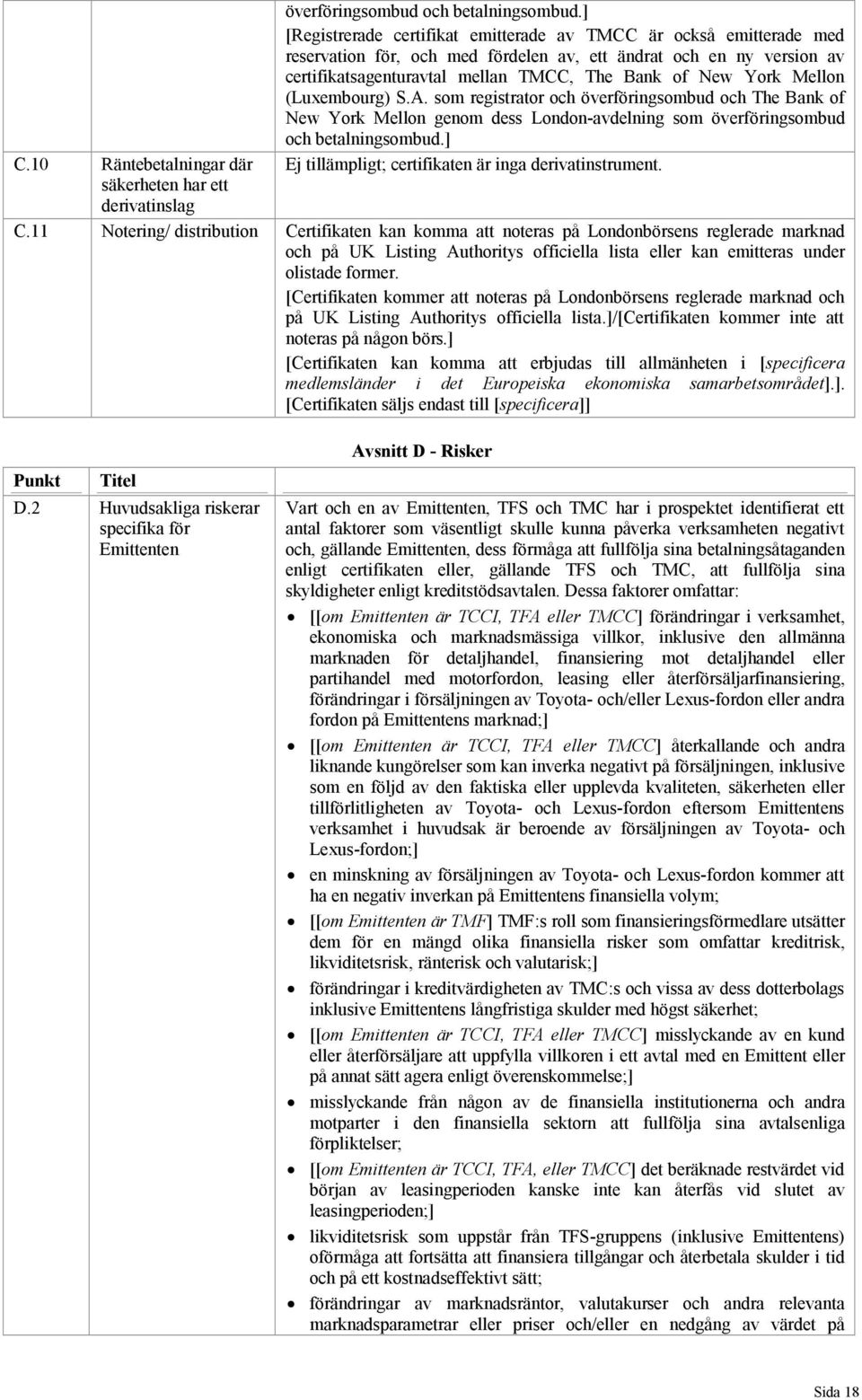 Mellon (Luxembourg) S.A. som registrator och överföringsombud och The Bank of New York Mellon genom dess London-avdelning som överföringsombud och betalningsombud.