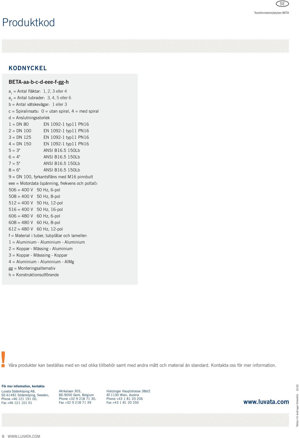 3" ANSI B16.5 150Lb 6 = 4" ANSI B16.5 150Lb 7 = 5" ANSI B16.5 150Lb 8 = 6" ANSI B16.