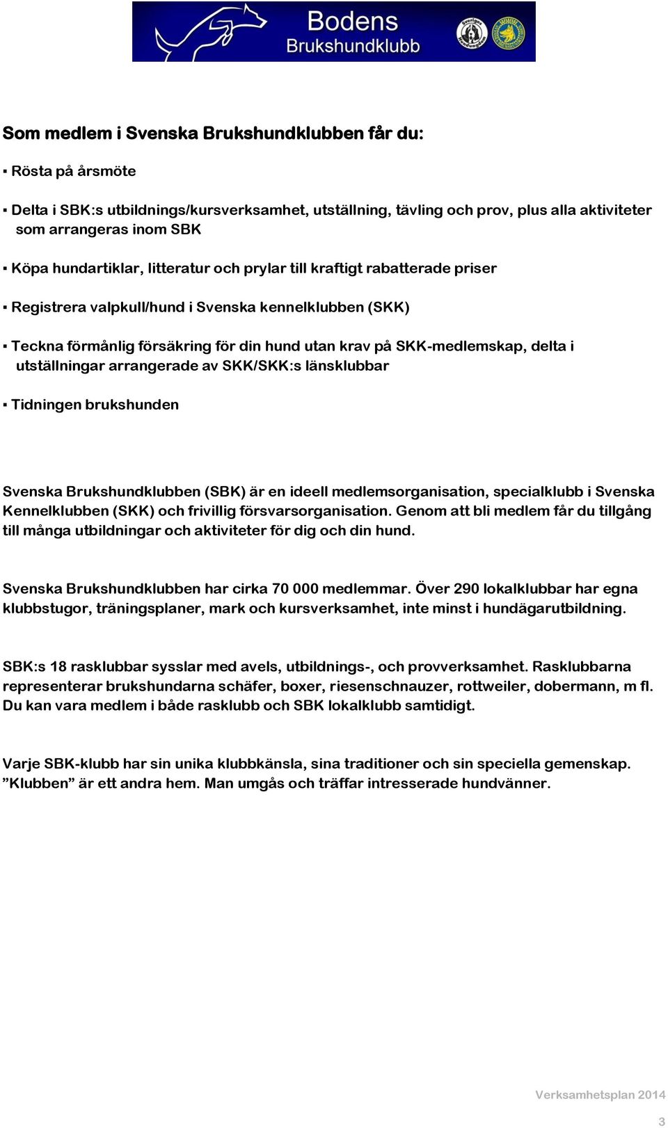 i utställningar arrangerade av SKK/SKK:s länsklubbar Tidningen brukshunden Svenska Brukshundklubben (SBK) är en ideell medlemsorganisation, specialklubb i Svenska Kennelklubben (SKK) och frivillig