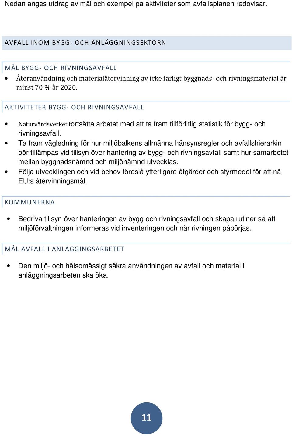 AKTIVITETER BYGG- OCH RIVNINGSAVFALL Naturvårdsverket fortsätta arbetet med att ta fram tillförlitlig statistik för bygg- och rivningsavfall.