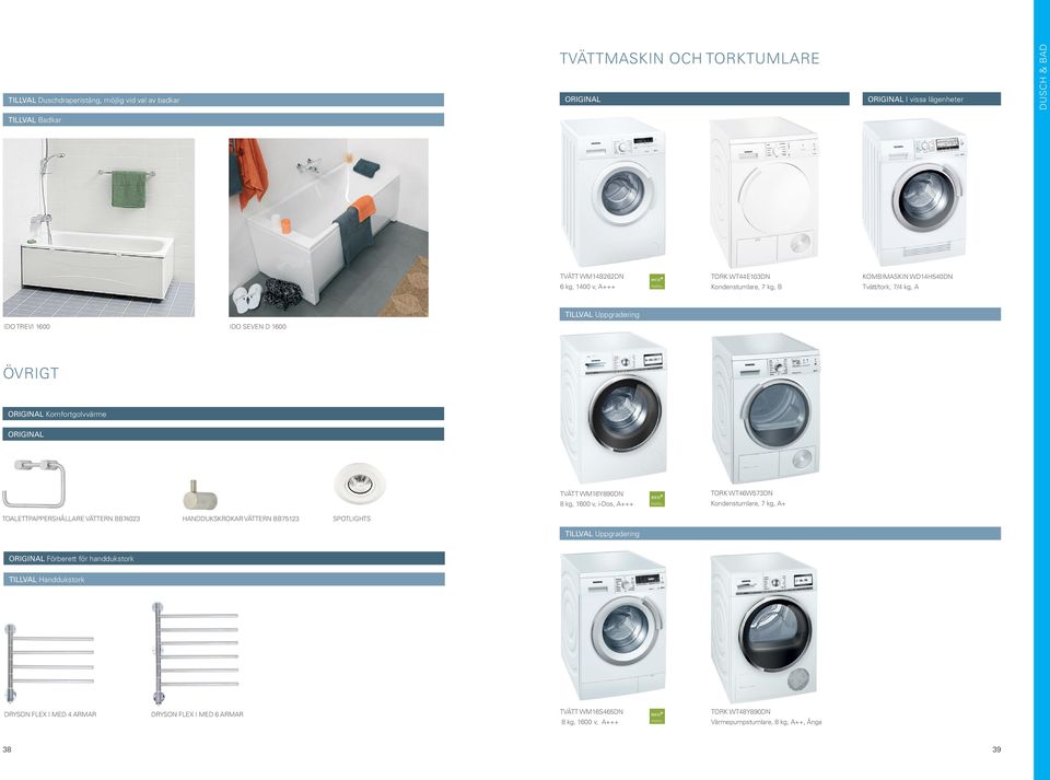 IDO TREVI 1600 IDO SEVEN D 1600 Uppgradering Förbrukning och prestanda k Kapacitet: 7 kg vit- och kulö k Energieffektivitetsklass: A k Energiförbrukning tvätt och vattenförbrukning tvätt och