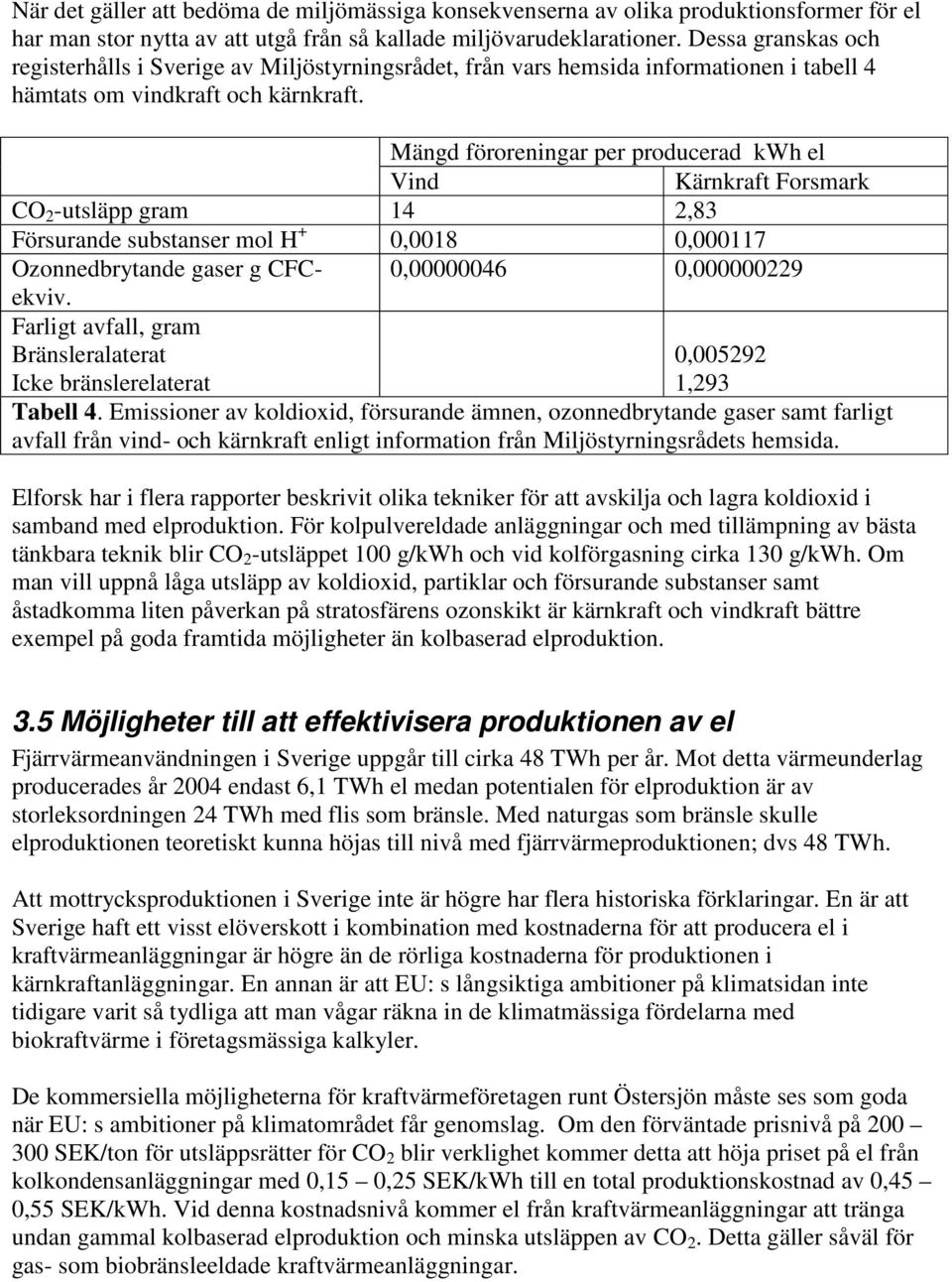 Mängd föroreningar per producerad kwh el Vind Kärnkraft Forsmark CO 2 -utsläpp gram 14 2,83 Försurande substanser mol H + 0,0018 0,000117 Ozonnedbrytande gaser g CFCekviv.