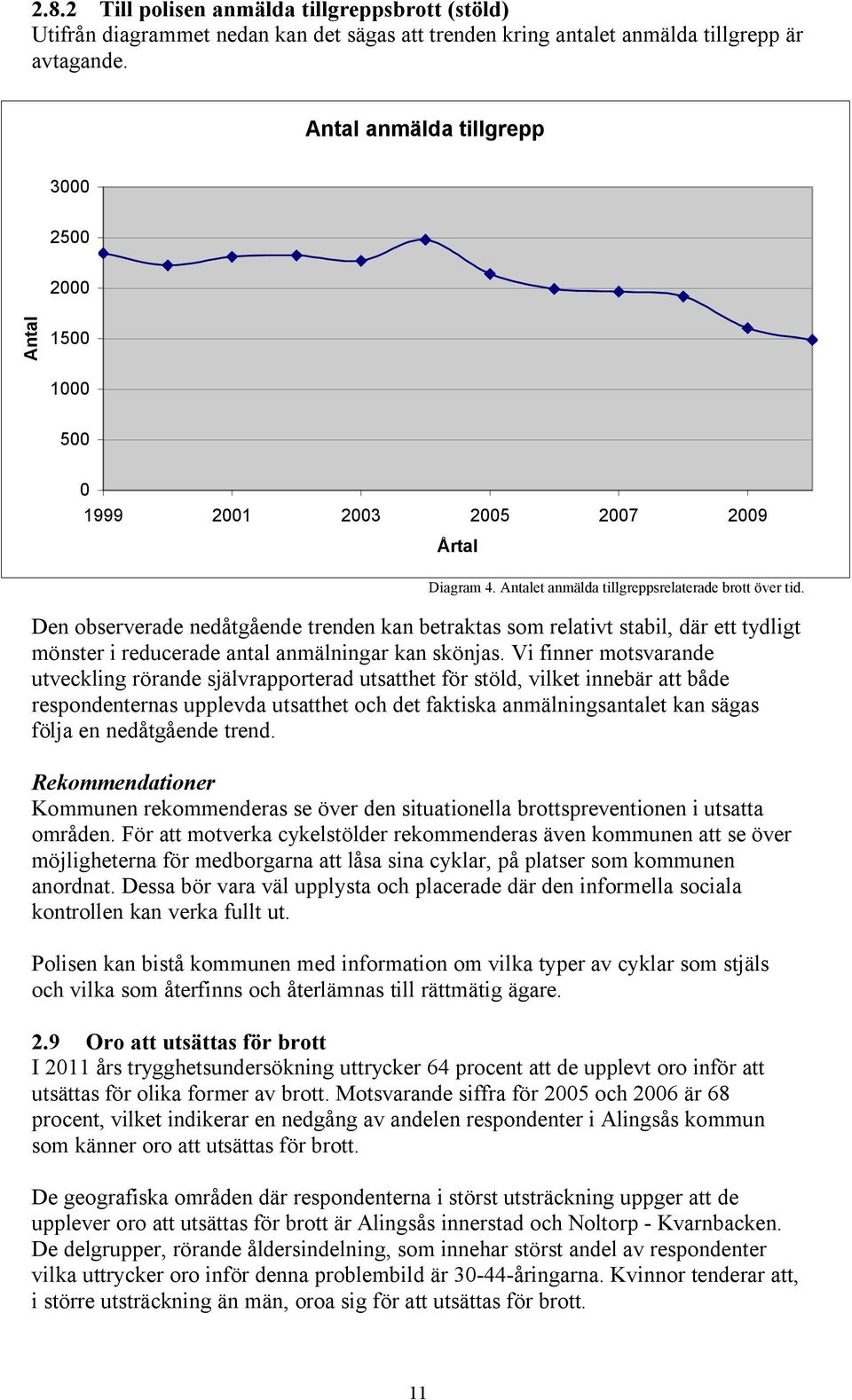 Den observerade nedåtgående trenden kan betraktas som relativt stabil, där ett tydligt mönster i reducerade antal anmälningar kan skönjas.