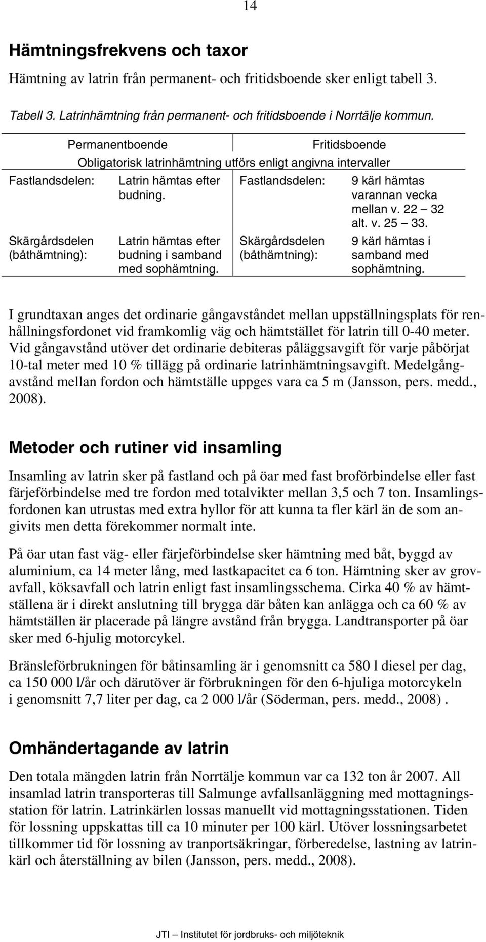 Latrin hämtas efter budning i samband med sophämtning. Fastlandsdelen: Skärgårdsdelen (båthämtning): 9 kärl hämtas varannan vecka mellan v. 22 32 alt. v. 25 33.