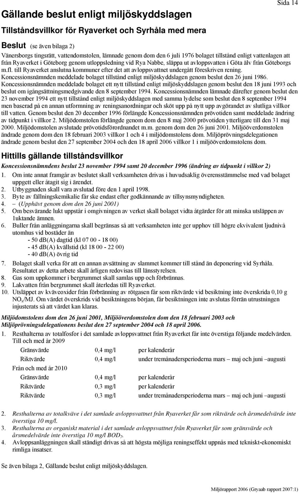 till Ryaverket anslutna kommuner efter det att avloppsvattnet undergått föreskriven rening. Koncessionsnämnden meddelade bolaget tillstånd enligt miljöskyddslagen genom beslut den 26 juni 1986.