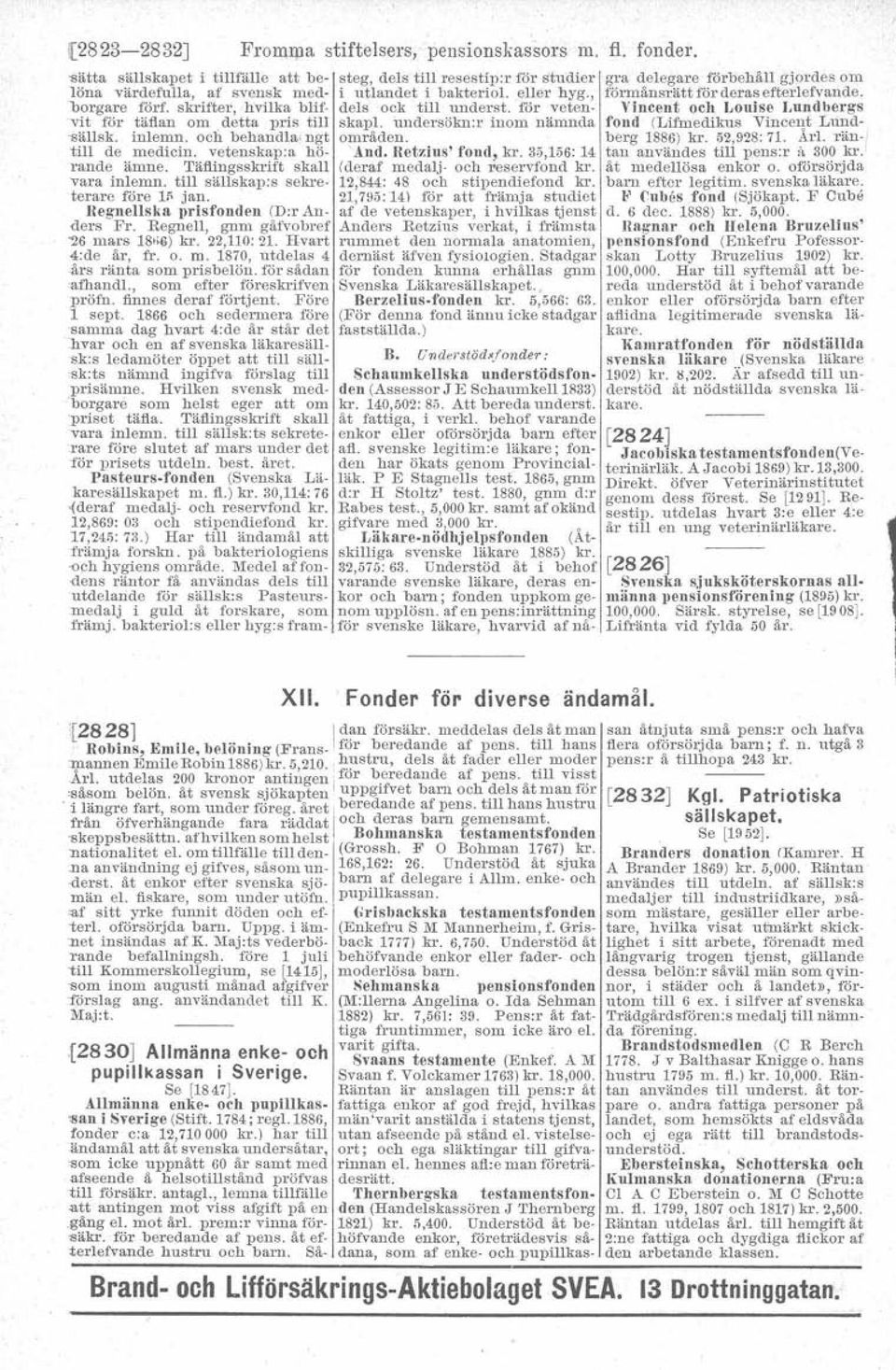 il de medicin. vetenskap:a hö- And. Retzius' fond, kr. 35,156:14 rande ämne. Täflingsskrift skall (deraf medalj- och reservfond kr. vara inlemn. till sällskap:s sekre- 12,844: 48 och stipendiefond kr.