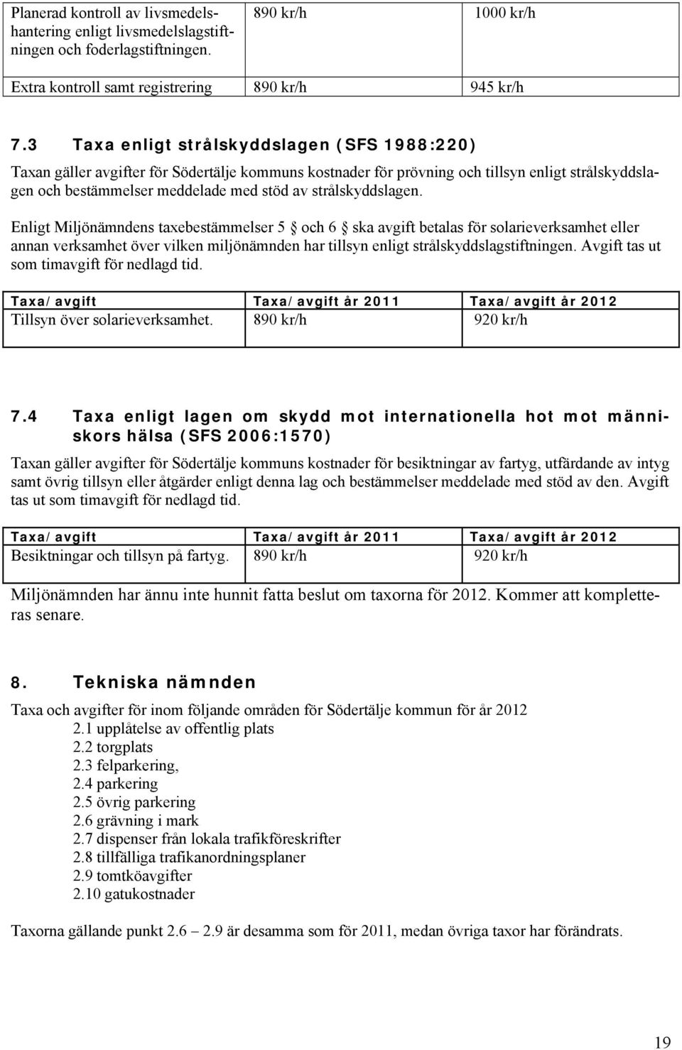 strålskyddslagen. Enligt Miljönämndens taxebestämmelser 5 och 6 ska avgift betalas för solarieverksamhet eller annan verksamhet över vilken miljönämnden har tillsyn enligt strålskyddslagstiftningen.