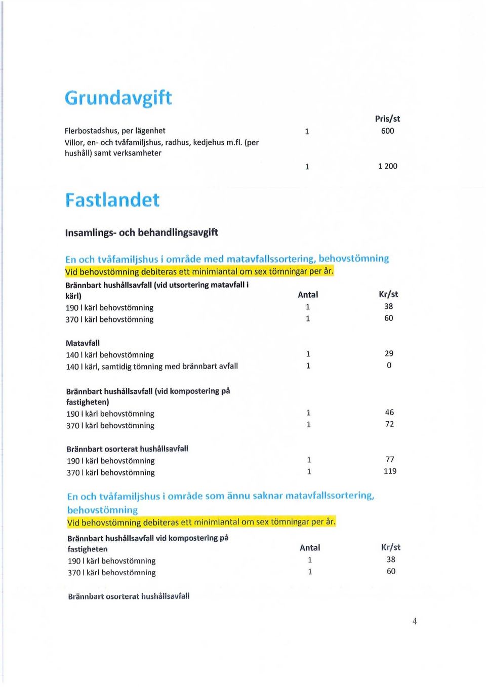 sex tömningar per år.