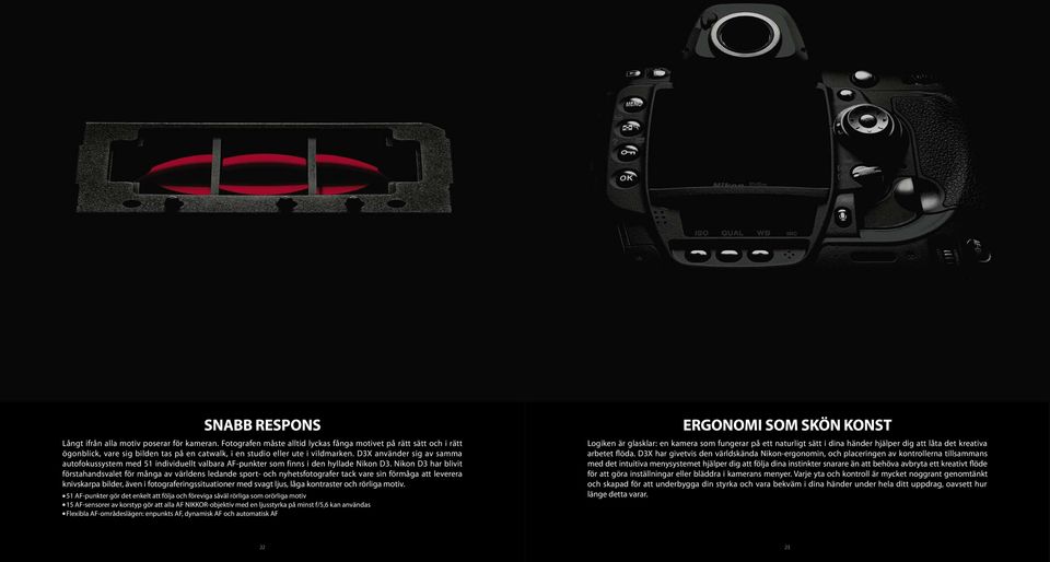 D3X använder sig av samma autofokussystem med 51 individuellt valbara AF-punkter som finns i den hyllade Nikon D3.