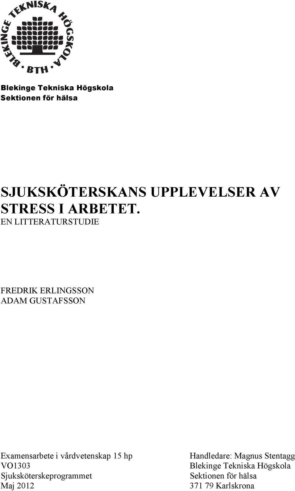 EN LITTERATURSTUDIE FREDRIK ERLINGSSON ADAM GUSTAFSSON Examensarbete i