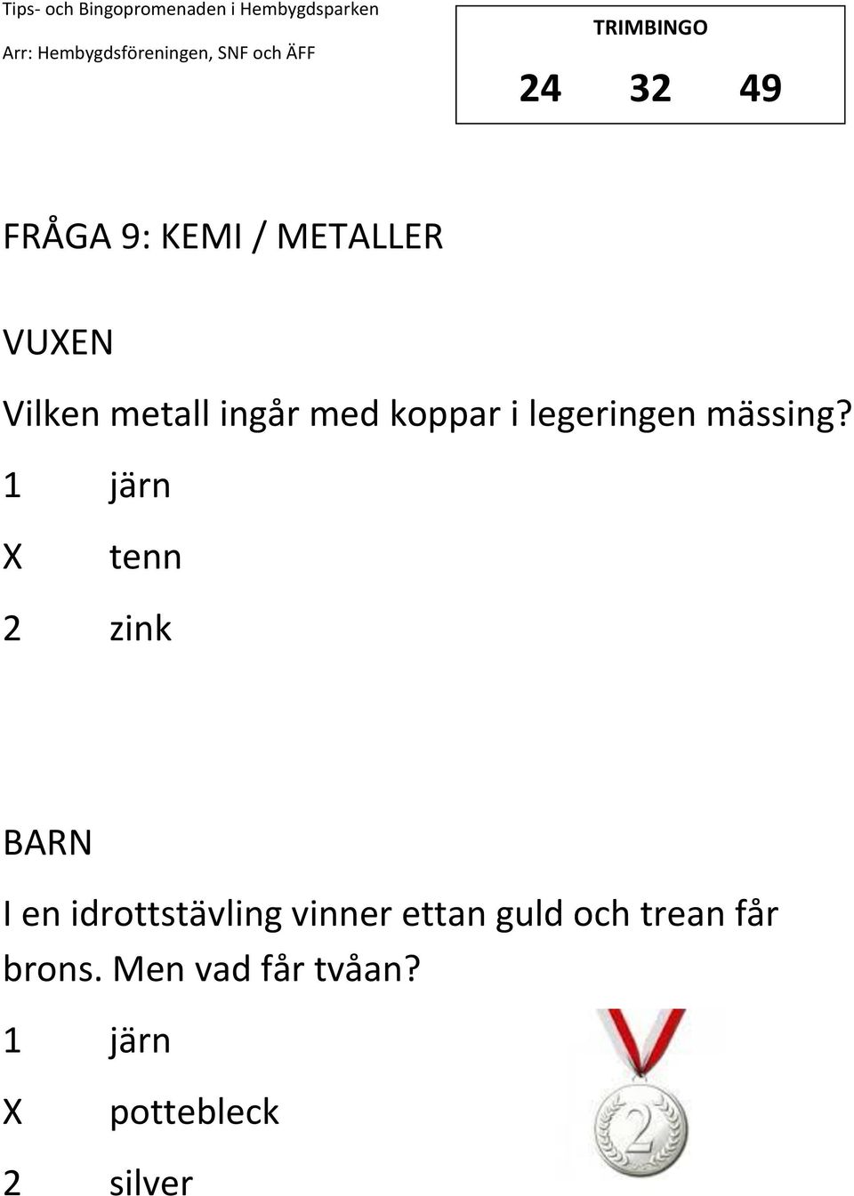 1 järn tenn 2 zink I en idrottstävling vinner ettan