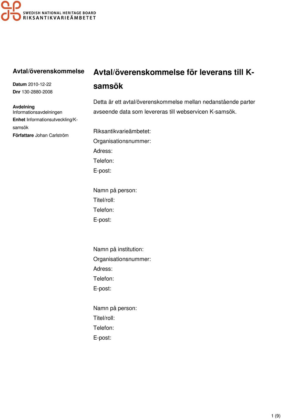 data som levereras till webservicen K-samsök.