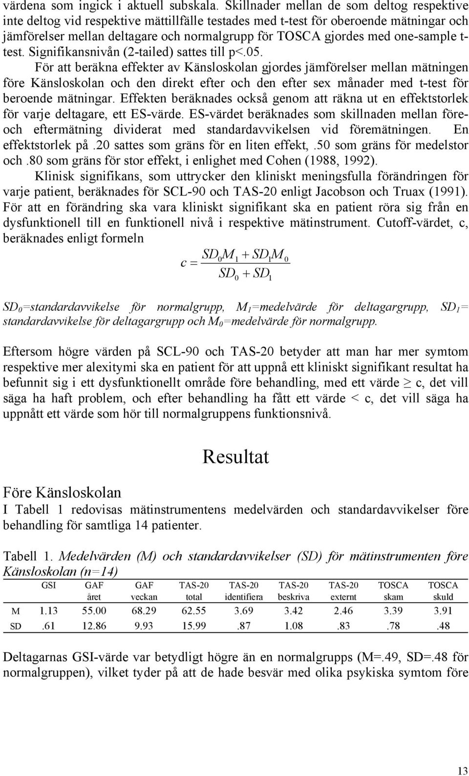 one-sample t- test. Signifikansnivån (2-tailed) sattes till p<.05.