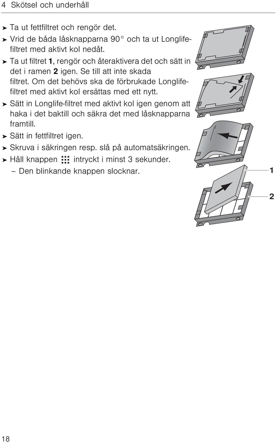 Om det behövs ska de förbrukade Longlifefiltret med aktivt kol ersättas med ett nytt.