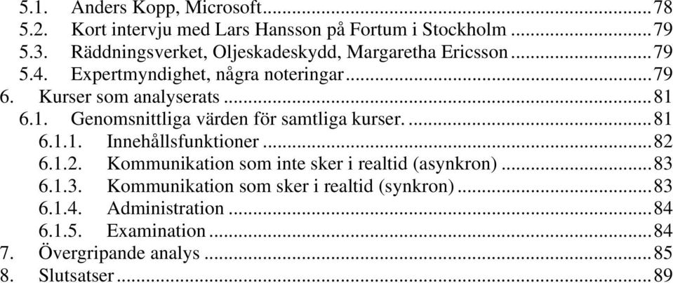 1. Genomsnittliga värden för samtliga kurser.... 81 6.1.1. Innehållsfunktioner... 82 6.1.2. Kommunikation som inte sker i realtid (asynkron).