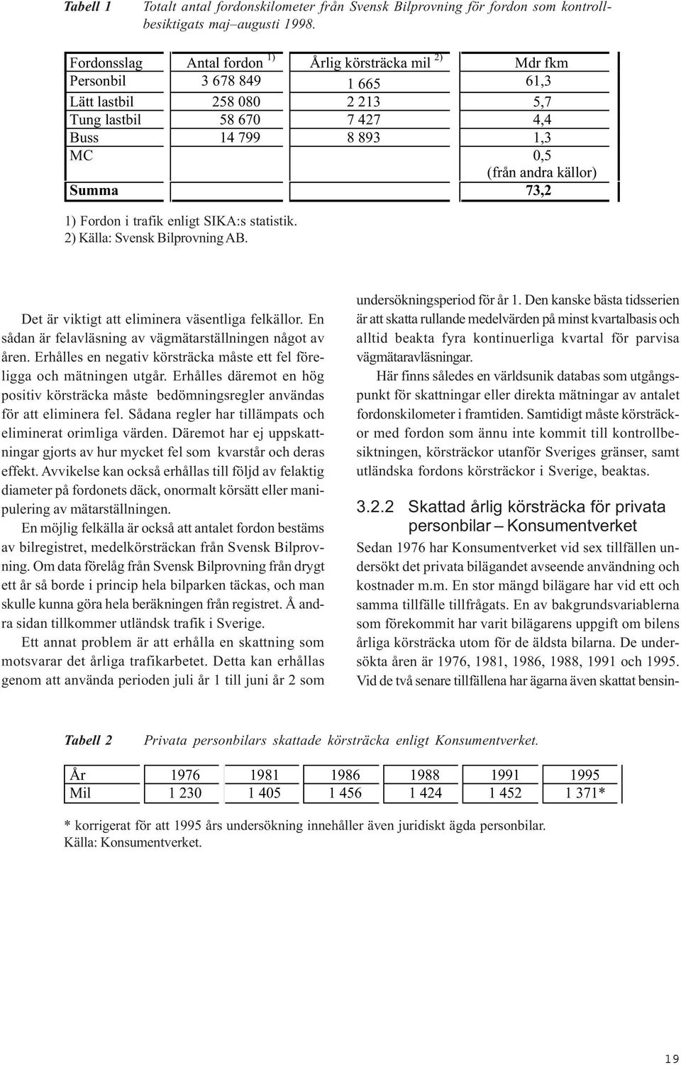 källor) Summa 73,2 1) Fordon i trafik enligt SIKA:s statistik. 2) Källa: Svensk Bilprovning AB. Det är viktigt att eliminera väsentliga felkällor.