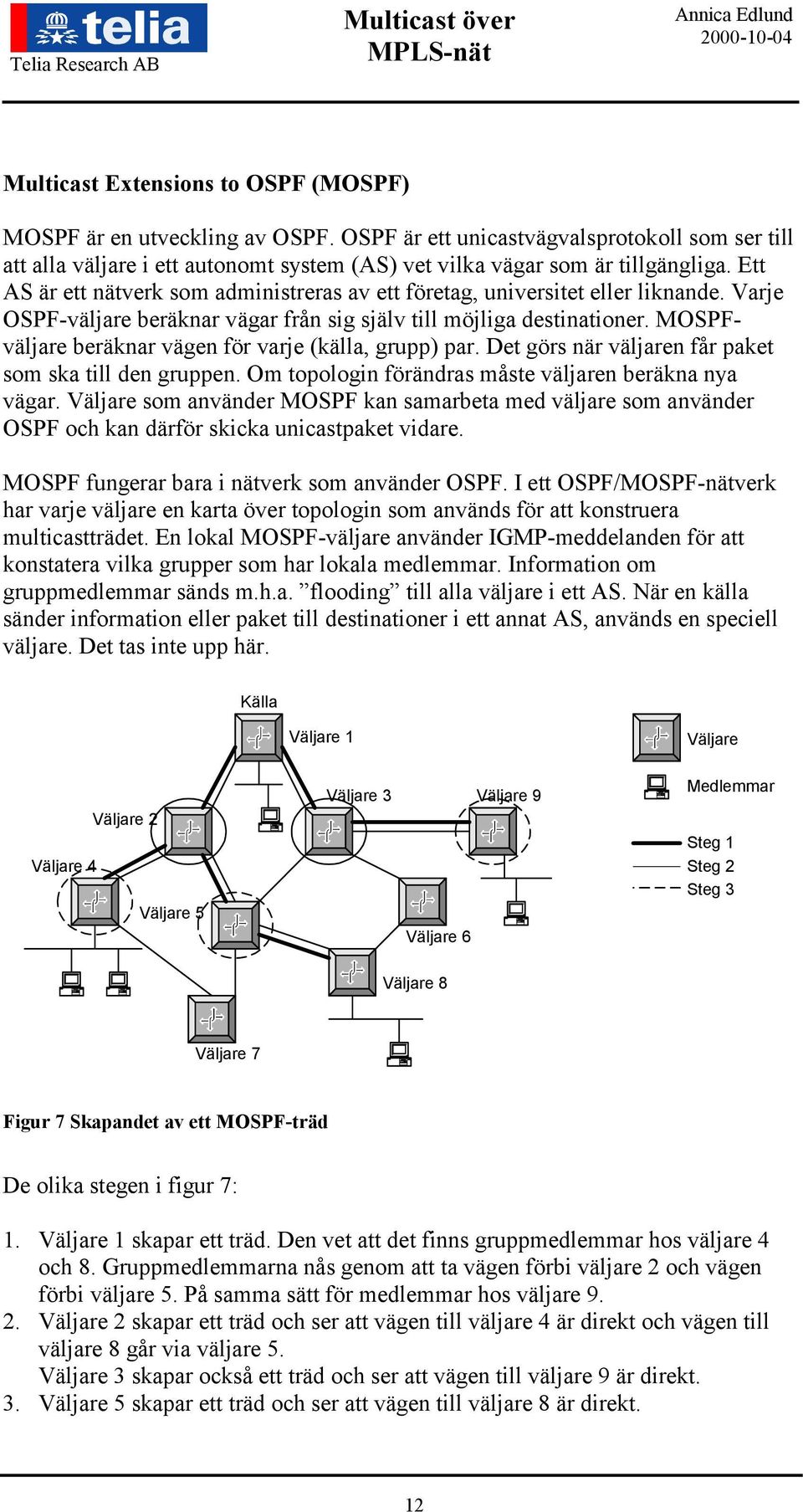 MOSPFväljare beräknar vägen för varje (källa, grupp) par. Det görs när väljaren får paket som ska till den gruppen. Om topologin förändras måste väljaren beräkna nya vägar.