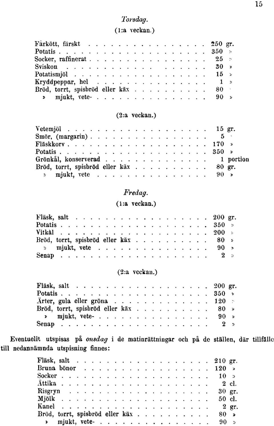 ) Eventuellt utspisas på onsdag i de