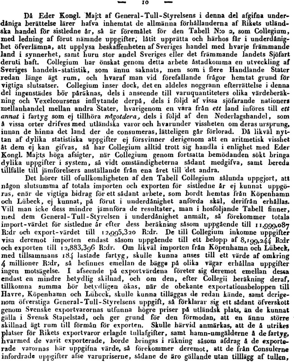 N:o 2, som Collegium, med ledning af fbrut nämnde uppgifter, låtit upprätta och härhos får i underdånighet öfver lämna, att upplysa beskaffenheten af Sveriges handel med hvarje främmande land i