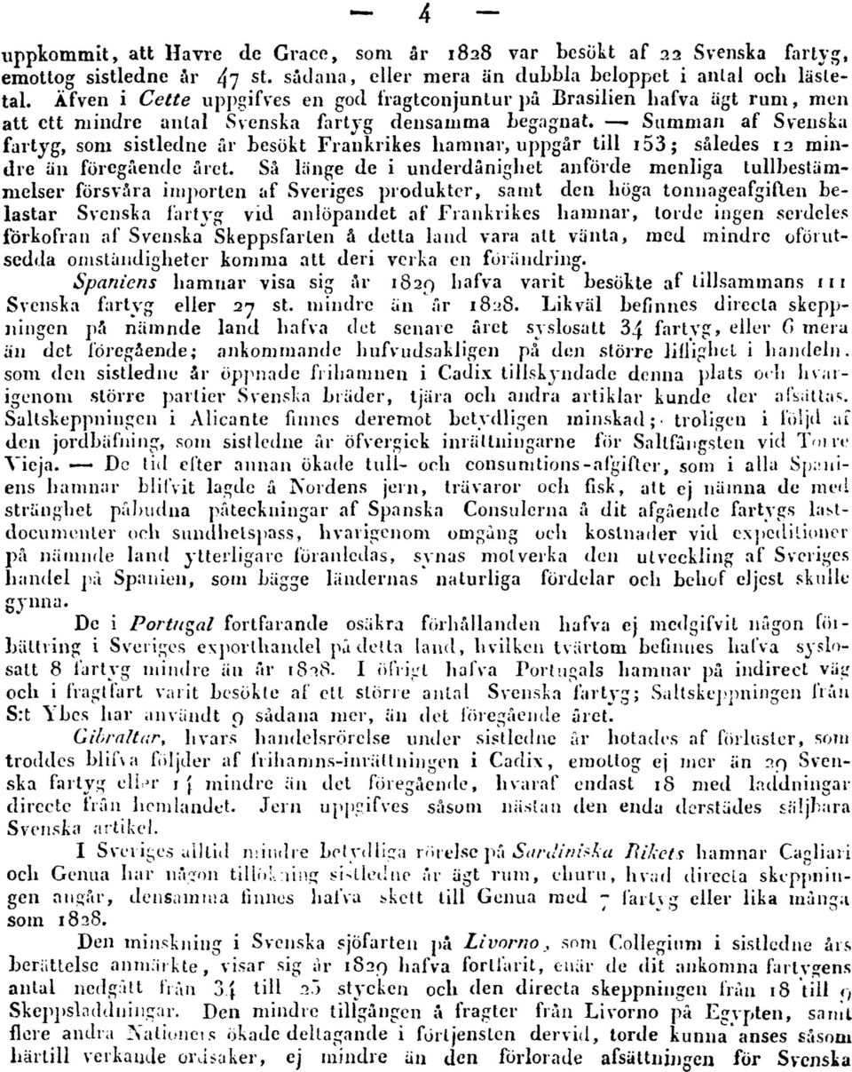 Summan af Svenska fartyg, som sistledne år besökt Frankrikes hamnar, uppgår till 153; således 12 mindre än föregående året.