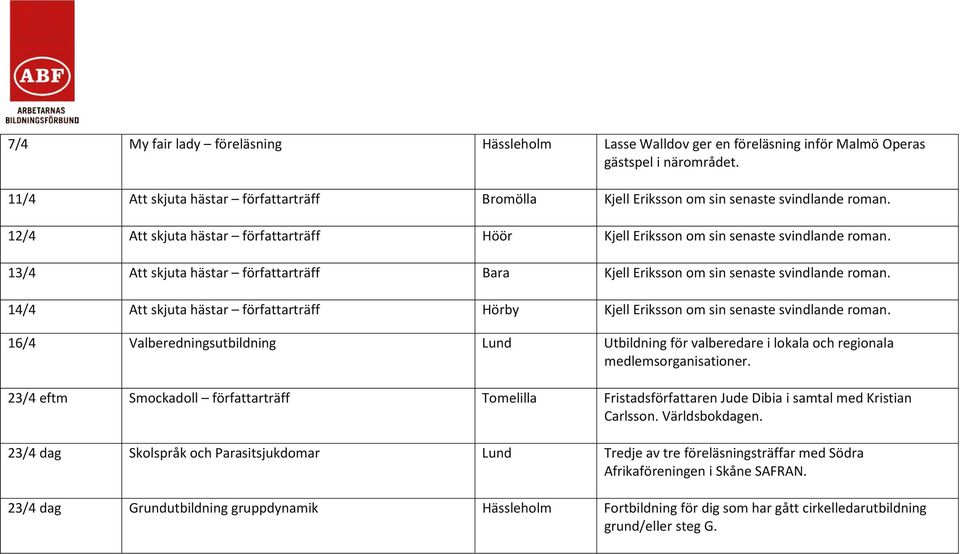 Kjell Eriksson om sin senaste svindlande 16/4 Valberedningsutbildning Lund Utbildning för valberedare i lokala och regionala medlemsorganisationer.