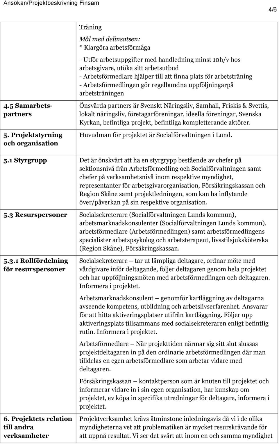 Projektstyrning och organisation Önsvärda partners är Svenskt Näringsliv, Samhall, Friskis & Svettis, lokalt näringsliv, företagarföreningar, ideella föreningar, Svenska Kyrkan, befintliga projekt,