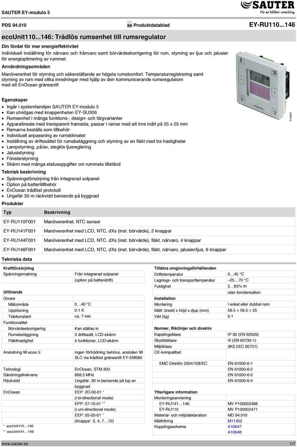 energioptimering av rummet. Användningsområden Manöverenhet för styrning och säkerställande av högsta rumskomfort.