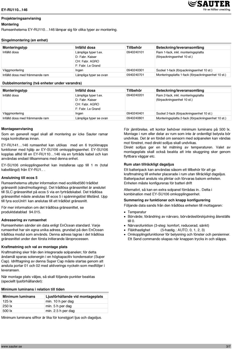 monteringsplatta (förpackningsenhet 10 st.) CH: Fabr. AGRO F: Fabr. Le Grand Väggmontering Ingen 0940240301 Sockel 1-fack (förpackningsenhet 10 st.