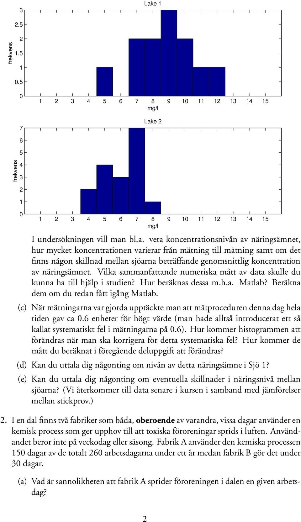 näringsämnet. Vilka sammanfattande numeriska mått av data skulle du kunna ha till hjälp i studien? Hur beräknas dessa m.h.a. Matlab? Beräkna dem om du redan fått igång Matlab.