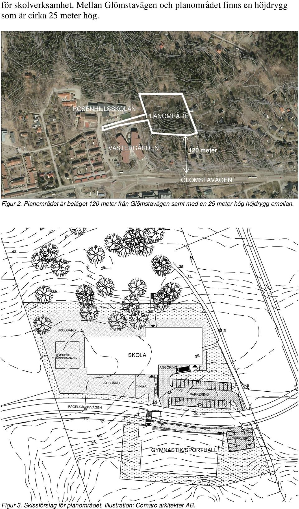 ROSENHILLSSKOLAN PLANOMRÅDE VÄSTERGÅRDEN 120 meter GLÖMSTAVÄGEN Figur 2.