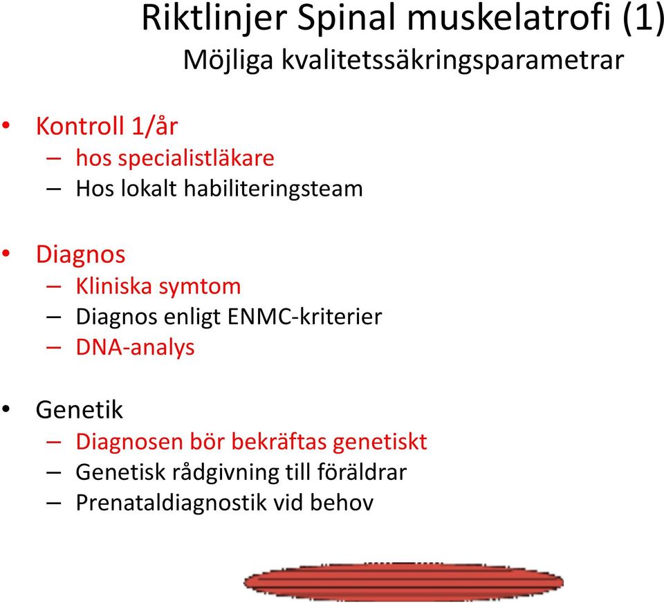 Kliniska symtom Diagnos enligt ENMC-kriterier DNA-analys Genetik Diagnosen