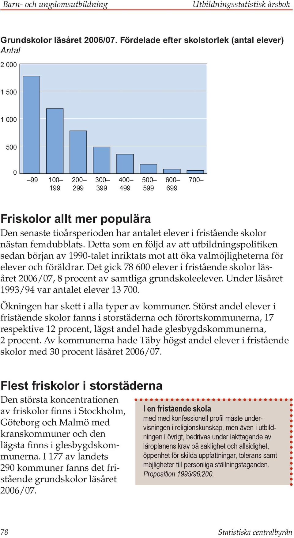 elever i fristående skolor nästan femdubblats. Detta som en följd av att utbildningspolitiken sedan början av 1990-talet inriktats mot att öka valmöjligheterna för elever och föräldrar.