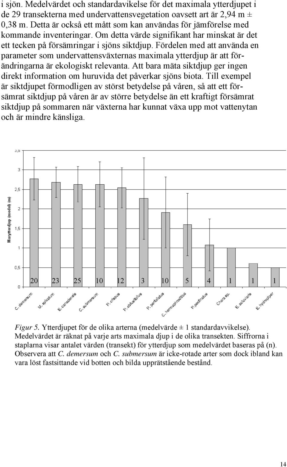 Fördelen med att använda en parameter som undervattensväxternas maximala ytterdjup är att förändringarna är ekologiskt relevanta.