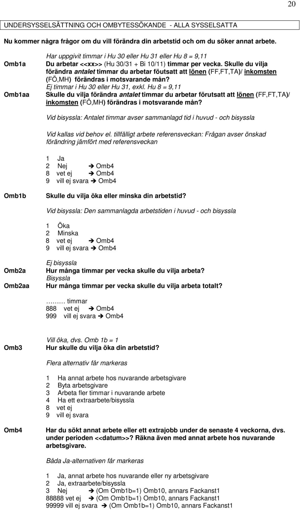 Skulle du vilja förändra antalet timmar du arbetar föutsatt att lönen (FF,FT,TA)/ inkomsten (FÖ,MH) förändras i motsvarande mån? Ej timmar i Hu 30 eller Hu 31, exkl.