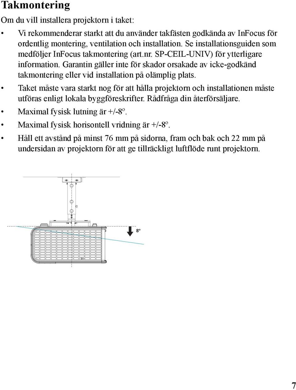 Garantin gäller inte för skador orsakade av icke-godkänd takmontering eller vid installation på olämplig plats.