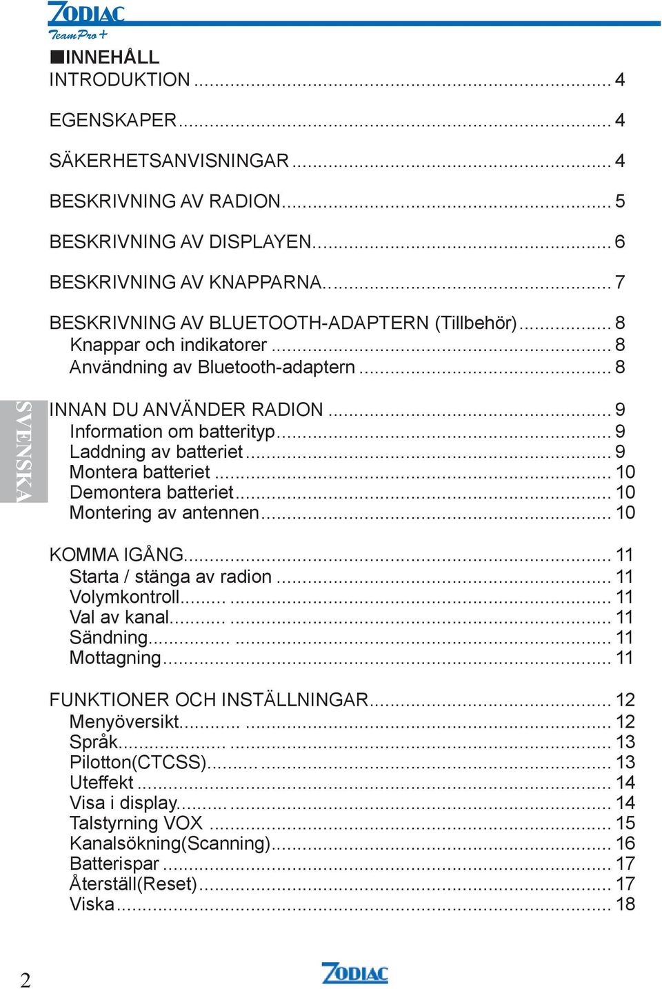 .. 9 Laddning av batteriet... 9 Montera batteriet... 10 Demontera batteriet... 10 Montering av antennen... 10 KOMMA IGÅNG... 11 Starta / stänga av radion... 11 Volymkontroll... 11 Val av kanal.