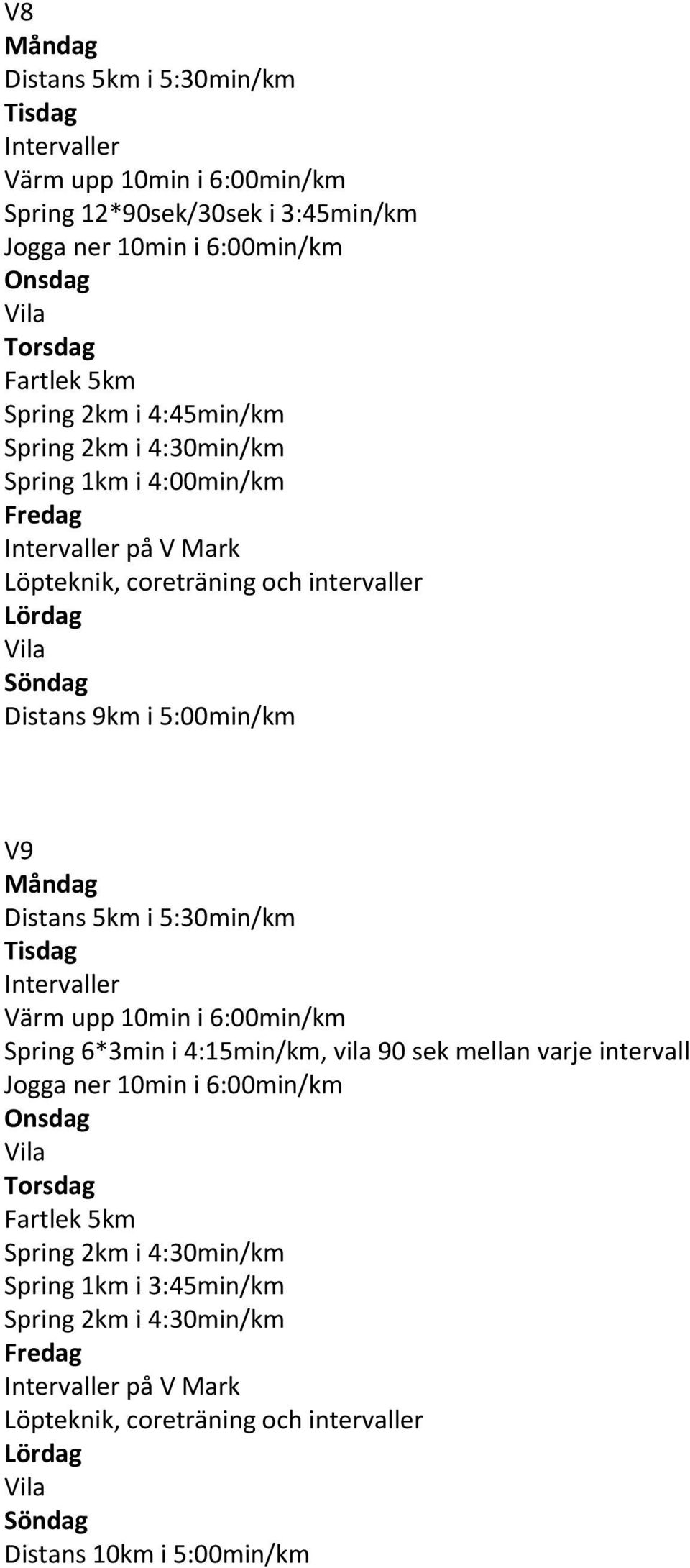 6*3min i 4:15min/km, vila 90 sek mellan varje intervall