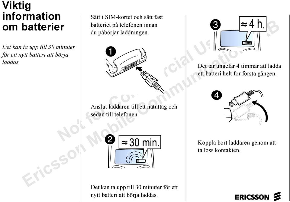 Anslut laddaren till ett nätuttag och sedan till telefonen.