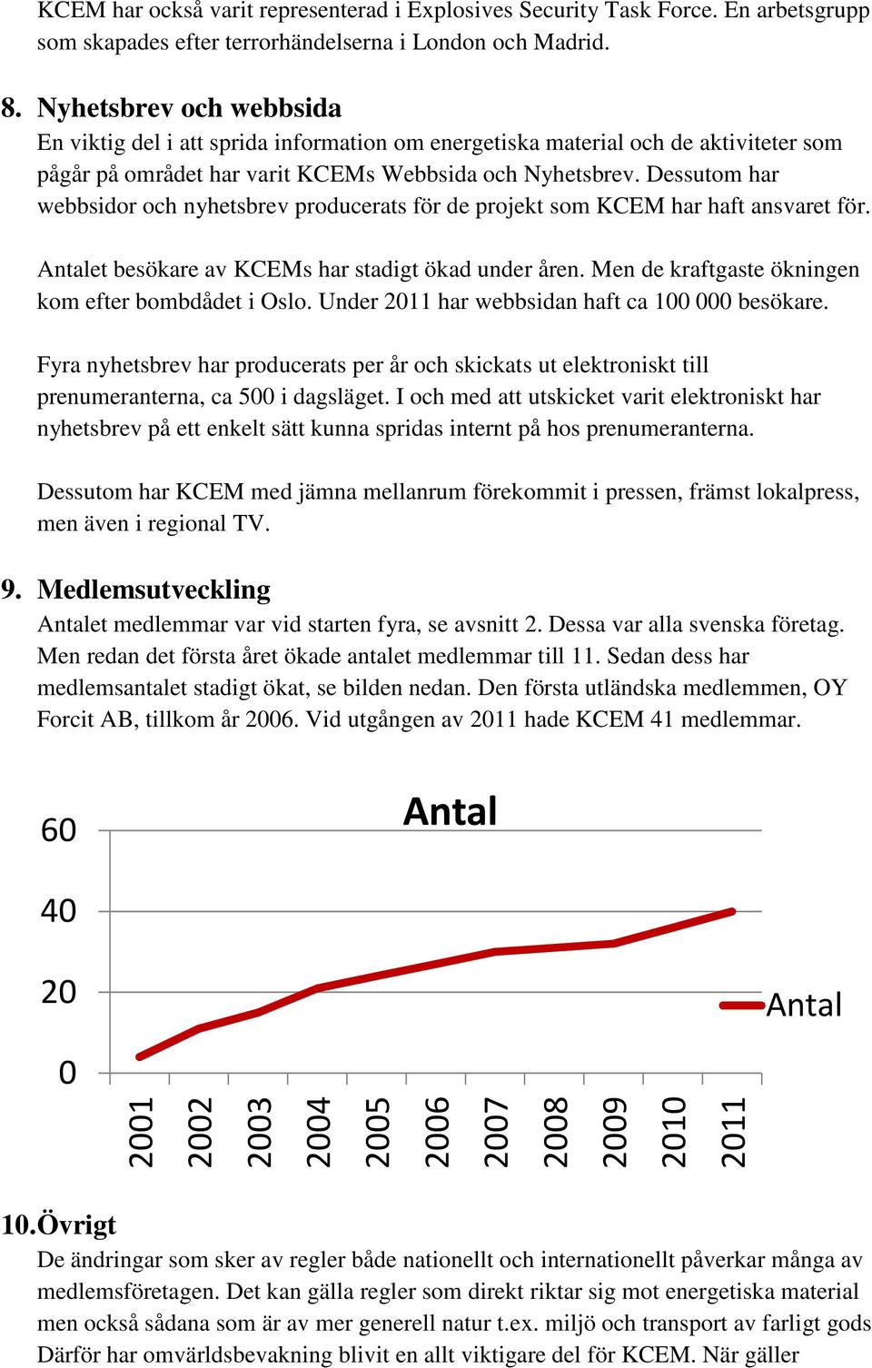 Dessutom har webbsidor och nyhetsbrev producerats för de projekt som KCEM har haft ansvaret för. Antalet besökare av KCEMs har stadigt ökad under åren.