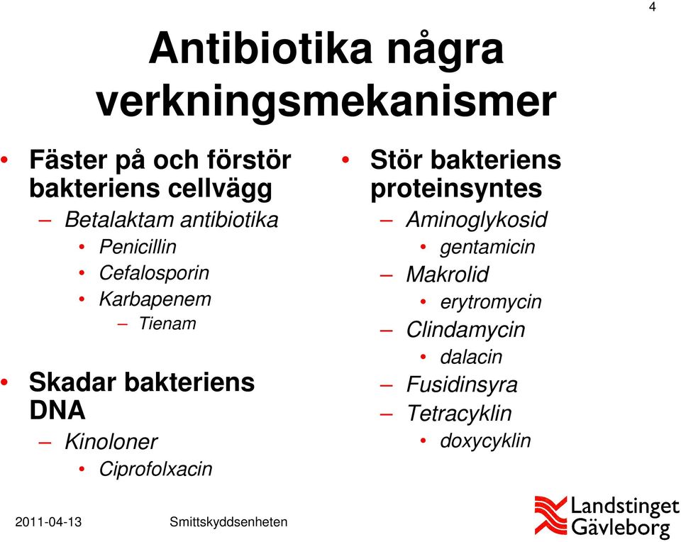 bakteriens DNA Kinoloner Ciprofolxacin Stör bakteriens proteinsyntes