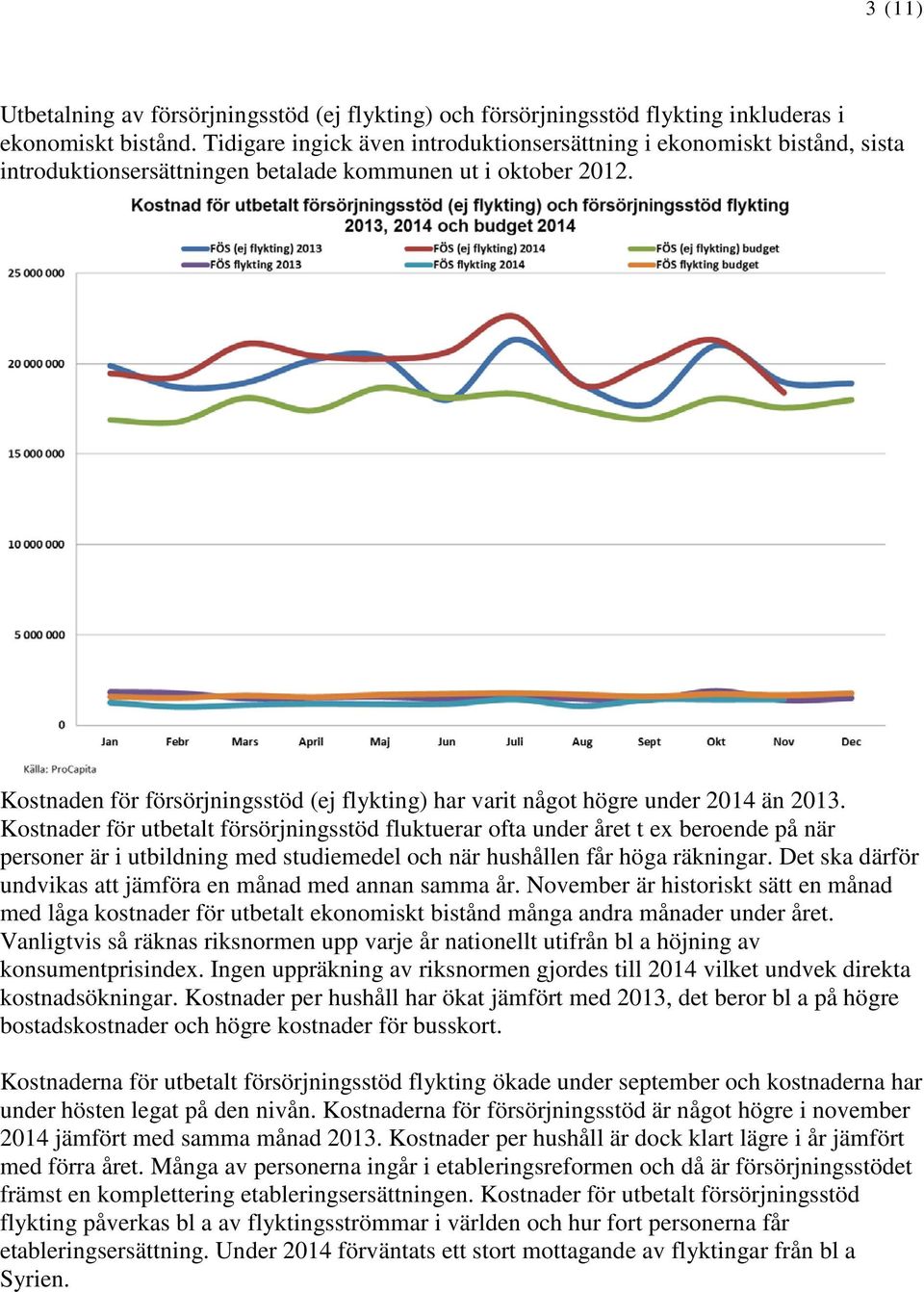 Kostnaden för försörjningsstöd (ej flykting) har varit något högre under 2014 än 2013.