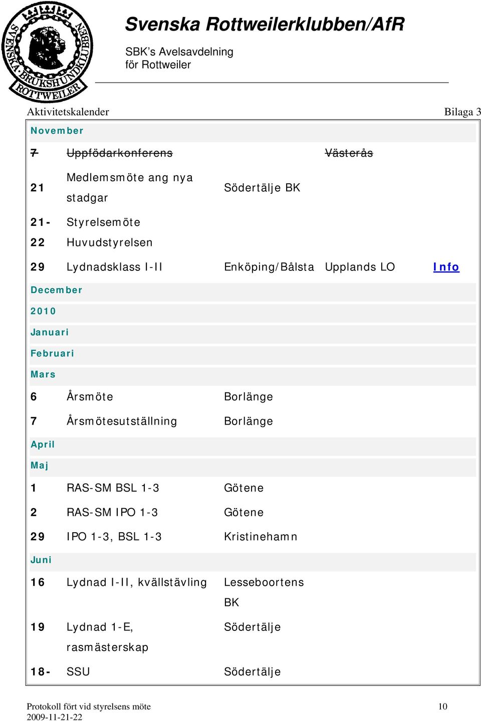 Årsmöte Borlänge 7 Årsmötesutställning Borlänge April Maj 1 RAS-SM BSL 1-3 Götene 2 RAS-SM IPO 1-3 Götene 29 IPO 1-3, BSL