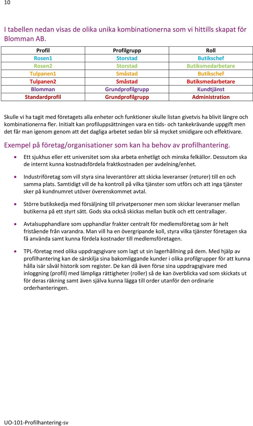 Standardprofil Grundprofilgrupp Administration Skulle vi ha tagit med företagets alla enheter och funktioner skulle listan givetvis ha blivit längre och kombinationerna fler.