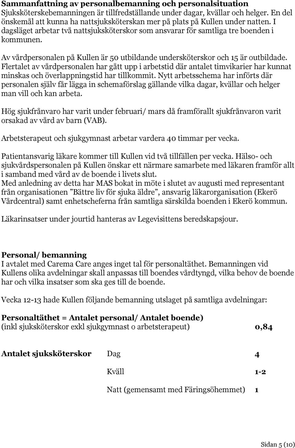 Av vårdpersonalen på Kullen är 50 utbildande undersköterskor och 15 är outbildade.