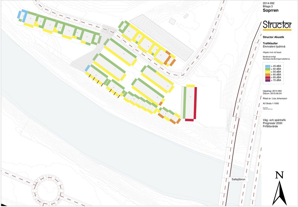 beräkningsmodellerna > 45 dba > 50 dba > 55 dba > 60 dba > 65 dba > 70 dba Uppdrag: 2014-092 Datum: 2015-06-24