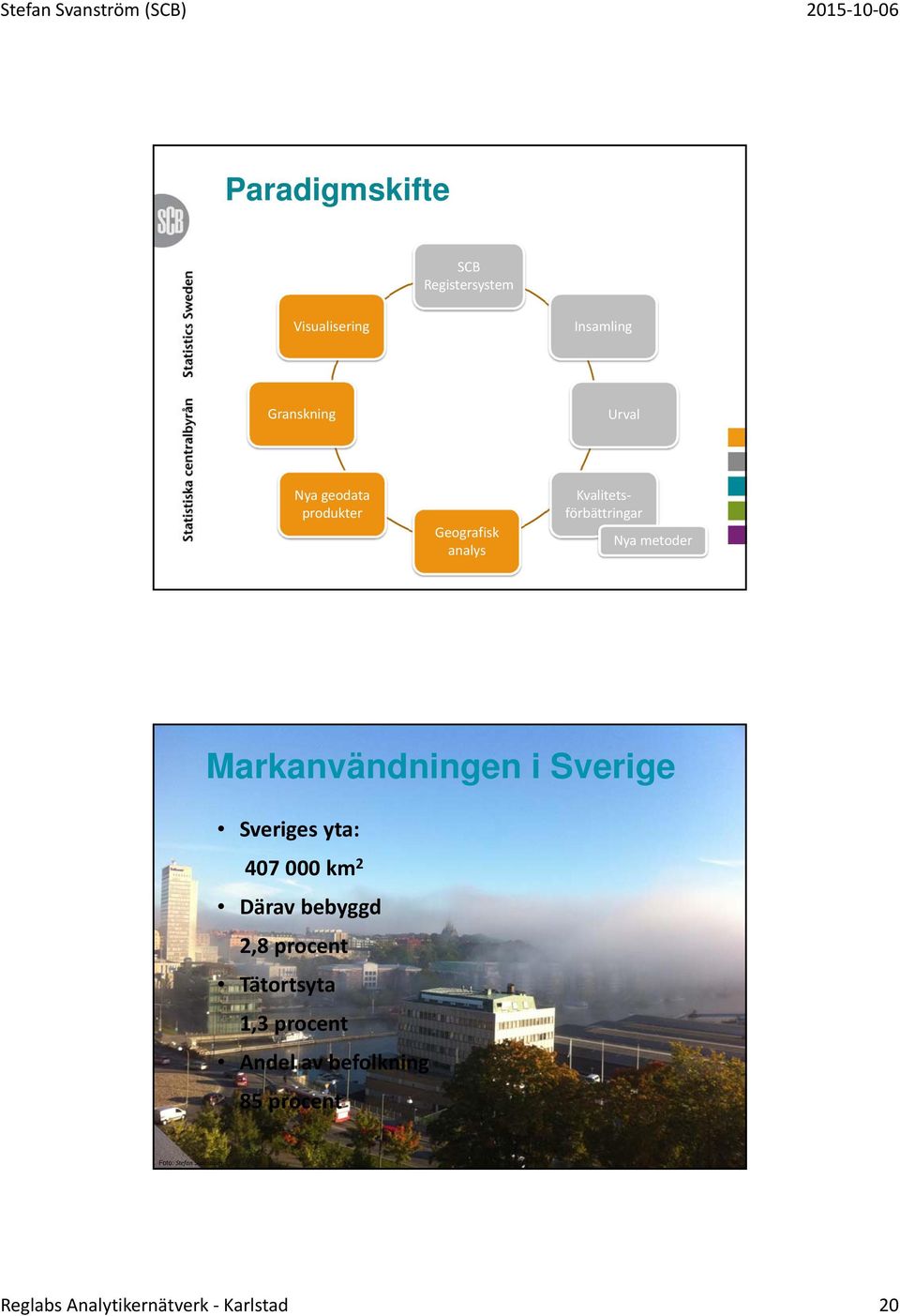 Markanvändningen i Sverige Sveriges yta: 407 000 km 2 Därav bebyggd 2,8 procent
