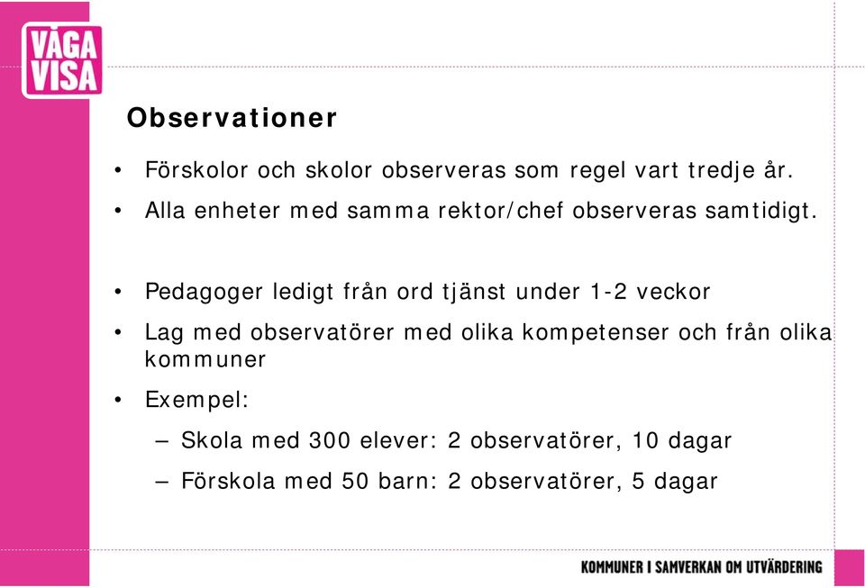 Pedagoger ledigt från ord tjänst under 1-2 veckor Lag med observatörer med olika