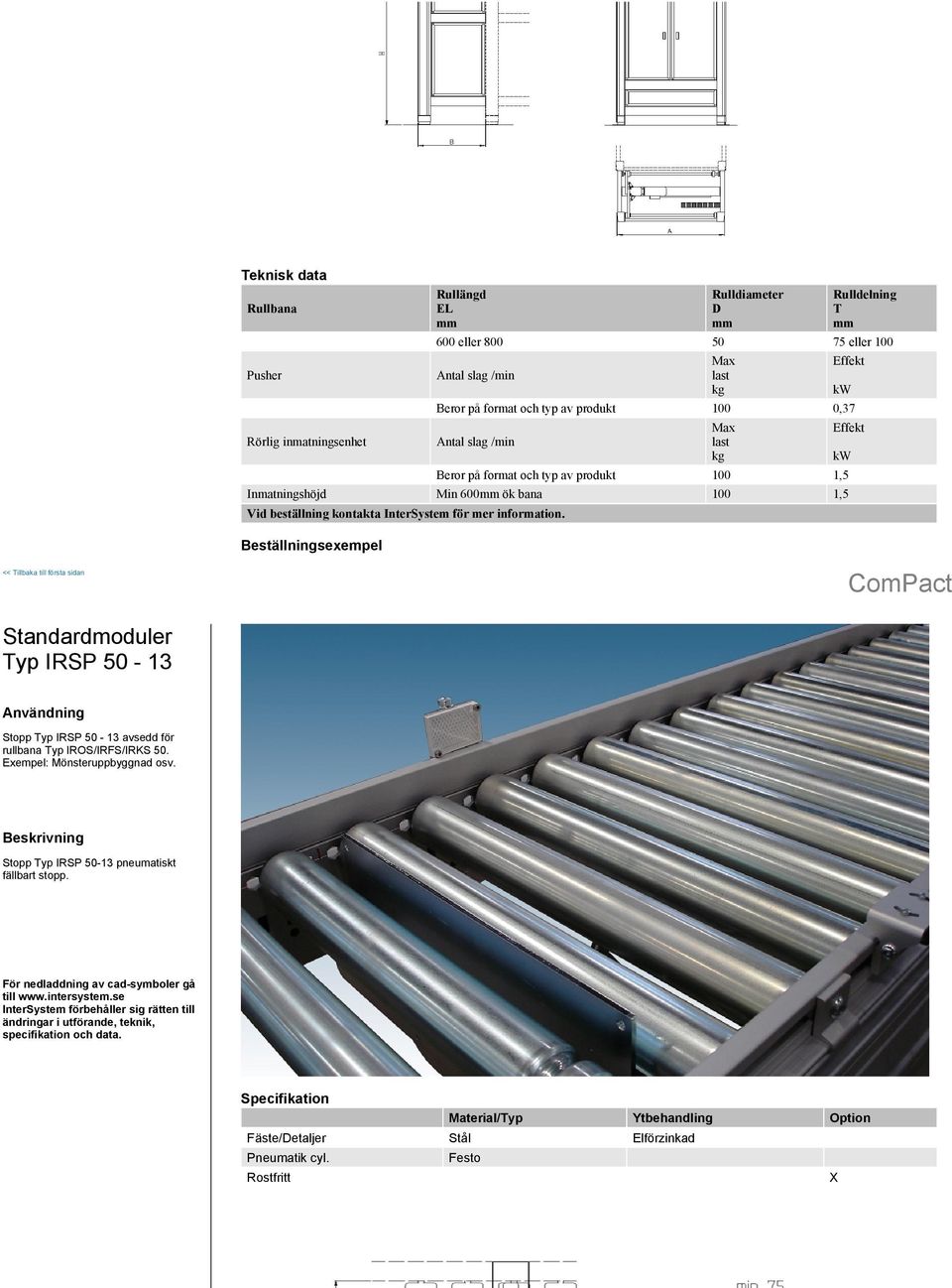 600 ök bana 100 1,5 kw Effekt kw << Tillbaka till första sidan Typ IRSP 50-13 Stopp Typ IRSP 50-13 avsedd för rullbana Typ IROS/IRFS/IRKS 50.