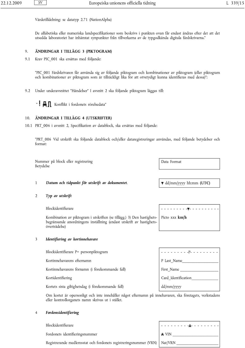 de typgodkända digitala färdskrivarna. 9. ÄNDRINGAR I TILLÄGG 3 (PIKTOGRAM) 9.